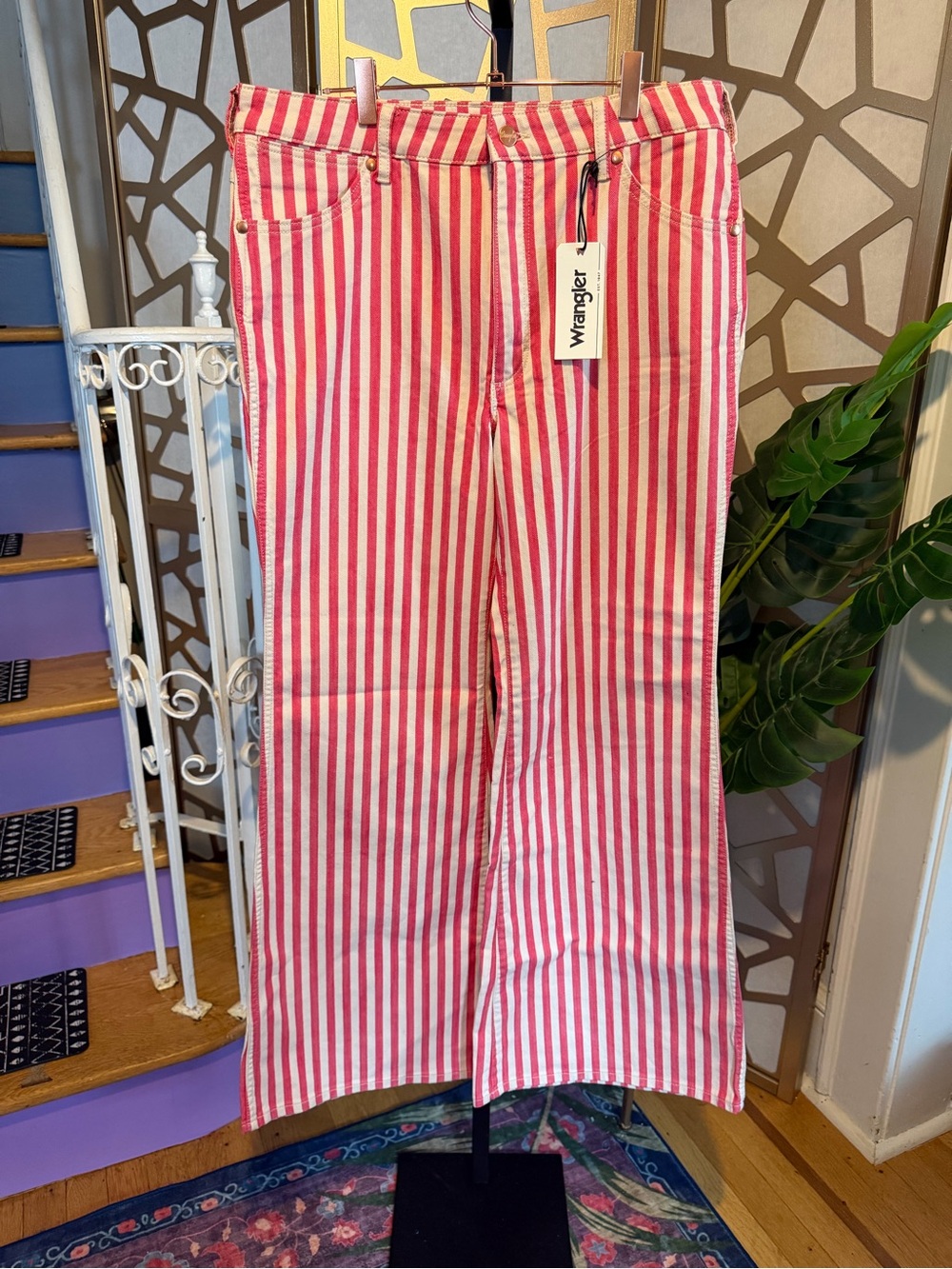 Wrangler Wanderer 622 Raspberry Ripple Stripe Flare Jeans 32x32 NWT